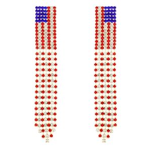 American Flag Rhinestone Fringe Earrings